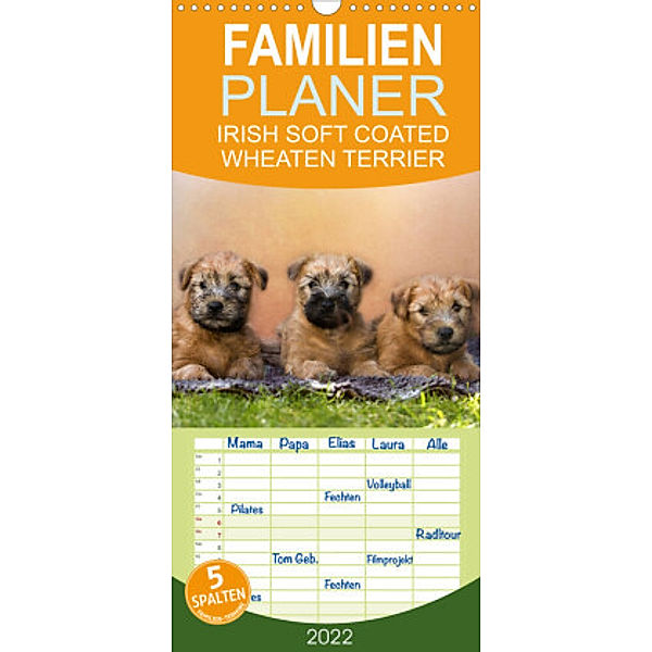 Familienplaner IRISH SOFT COATED WHEATEN TERRIER (Wandkalender 2022 , 21 cm x 45 cm, hoch), Annett Mirsberger www.tierpfoto.de