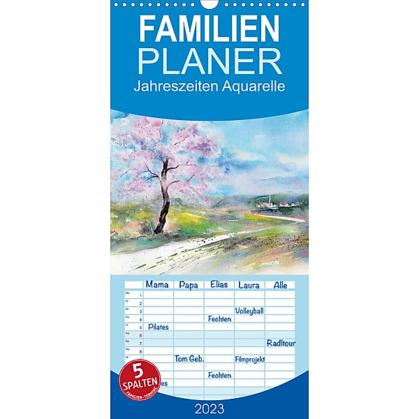 Familienplaner Jahreszeiten Aquarelle (Wandkalender 2023 , 21 cm x 45 cm, hoch), Jitka Krause