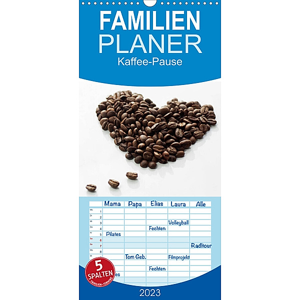 Familienplaner Kaffee-Pause Terminkalender (Wandkalender 2023 , 21 cm x 45 cm, hoch), Tanja Riedel