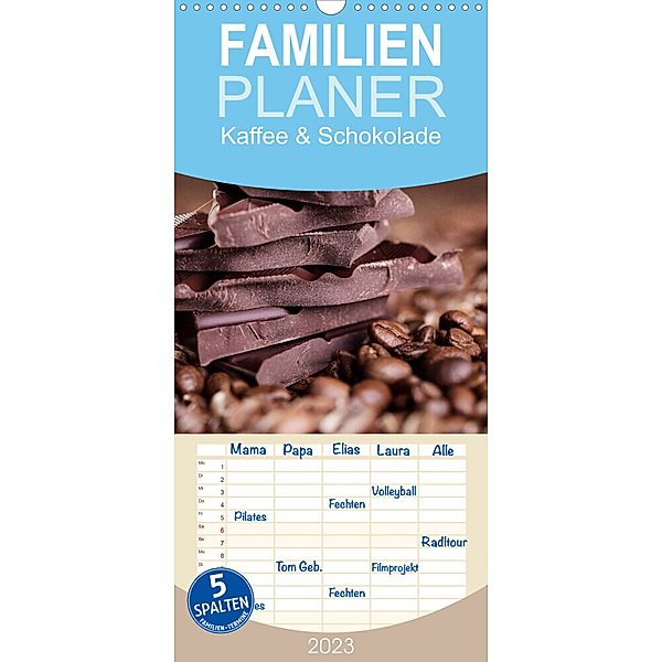 Familienplaner Kaffee & Schokolade (Wandkalender 2023 , 21 cm x 45 cm, hoch), Nailia Schwarz