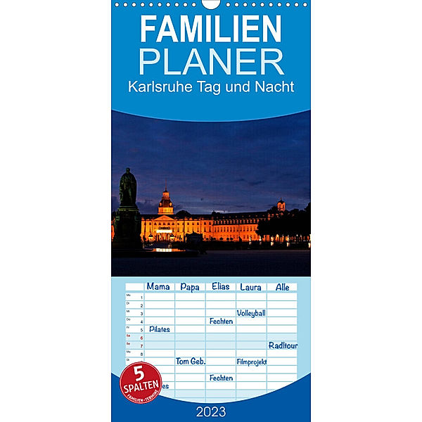 Familienplaner Karlsruhe Tag und Nacht (Wandkalender 2023 , 21 cm x 45 cm, hoch), U boeTtchEr