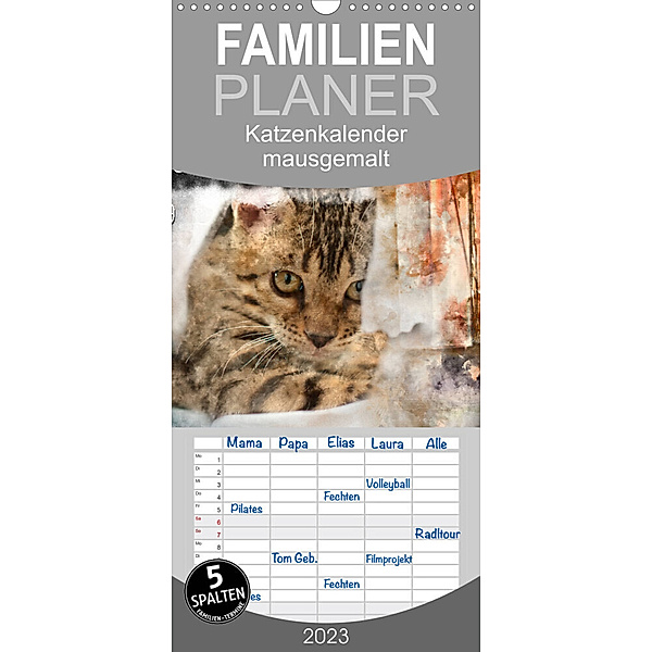 Familienplaner Katzenkalender mausgemalt (Wandkalender 2023 , 21 cm x 45 cm, hoch), Sylvio Banker