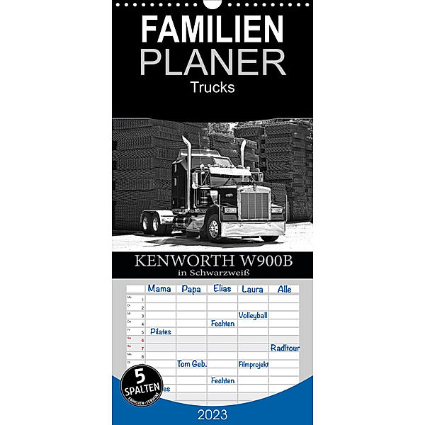 Familienplaner KENWORTH W900B - in Schwarzweiß (Wandkalender 2023 , 21 cm x 45 cm, hoch), Ingo Laue