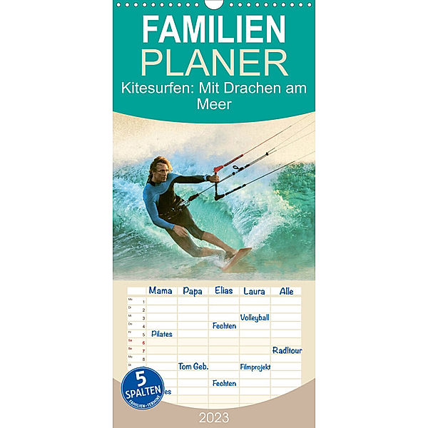 Familienplaner Kitesurfen: Mit Drachen am Meer (Wandkalender 2023 , 21 cm x 45 cm, hoch), Calvendo