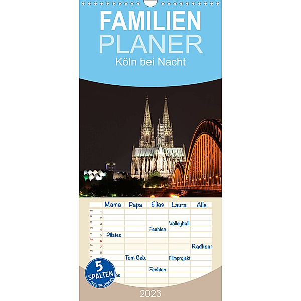 Familienplaner Köln bei Nacht (Wandkalender 2023 , 21 cm x 45 cm, hoch), Ange
