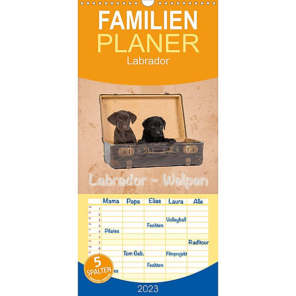 Familienplaner Labrador - Welpen (Wandkalender 2023 , 21 cm x 45 cm, hoch), Heiko Eschrich -HeschFoto