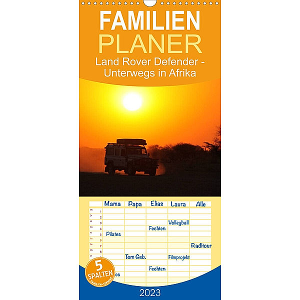 Familienplaner Land Rover Defender - Unterwegs in Afrika (Wandkalender 2023 , 21 cm x 45 cm, hoch), Stefan Sander