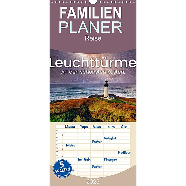 Familienplaner Leuchttürme - An den schönsten Küsten. (Wandkalender 2023 , 21 cm x 45 cm, hoch), SF
