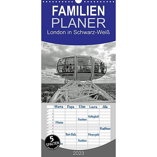 Familienplaner London in Schwarz-Weiss (Wandkalender 2023 , 21 cm x 45 cm, hoch), Frank Brehm