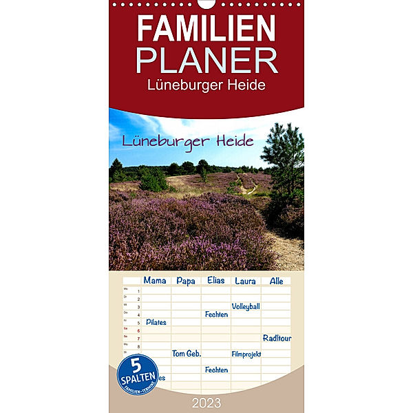 Familienplaner Lüneburger Heide (Wandkalender 2023 , 21 cm x 45 cm, hoch), Heinz Pompsch