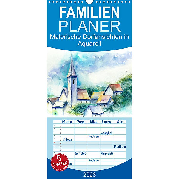 Familienplaner Malerische Dorfansichten in Aquarell (Wandkalender 2023 , 21 cm x 45 cm, hoch), Jitka Krause