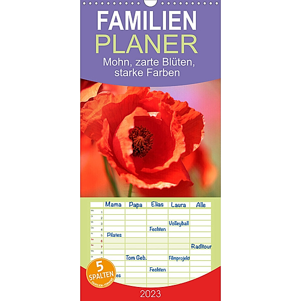 Familienplaner Mohn, zarte Blüten, starke Farben (Wandkalender 2023 , 21 cm x 45 cm, hoch), Sabine Löwer