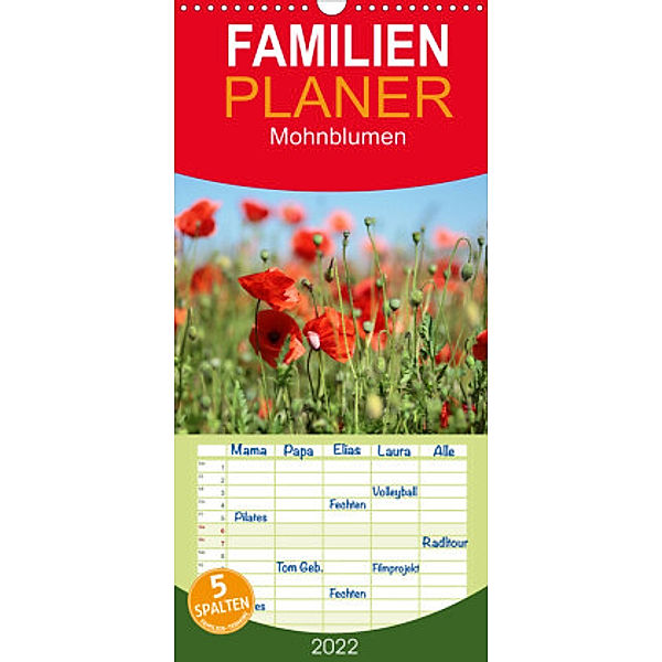 Familienplaner Mohnblumen (Wandkalender 2022 , 21 cm x 45 cm, hoch), Thomas Deter