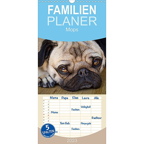 Familienplaner Mops (Wandkalender 2023 , 21 cm x 45 cm, hoch), Beate Zoellner