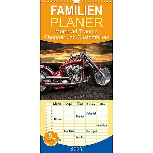 Familienplaner Motorrad-Träume - Chopper und Custombikes (Wandkalender 2023 , 21 cm x 45 cm, hoch), Michael Pohl