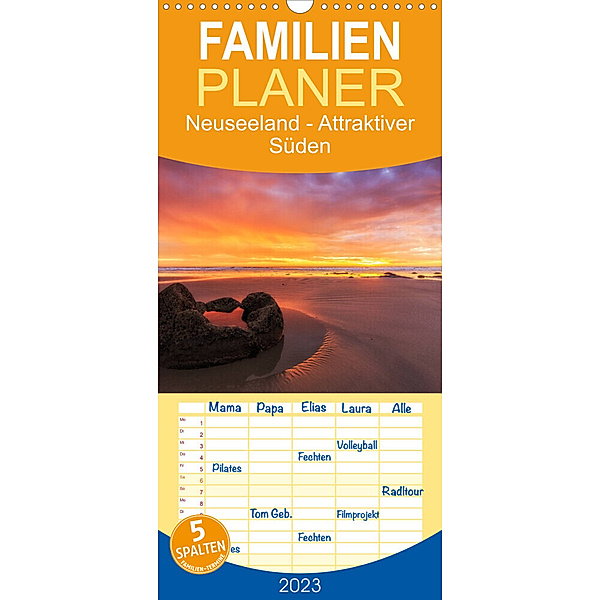 Familienplaner Neuseeland - Attraktiver Süden (Wandkalender 2023 , 21 cm x 45 cm, hoch), Thomas Klinder