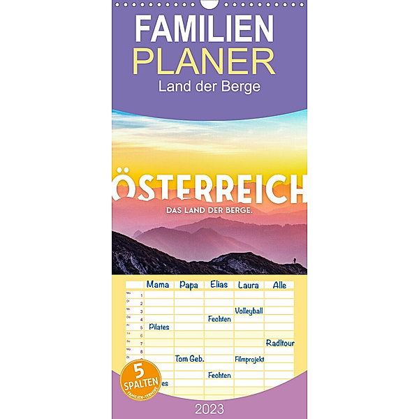 Familienplaner Österreich - Das Land der Berge. (Wandkalender 2023 , 21 cm x 45 cm, hoch), SF