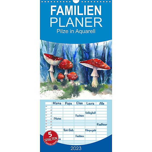 Familienplaner Pilze in Aquarell (Wandkalender 2023 , 21 cm x 45 cm, hoch), Jitka Krause