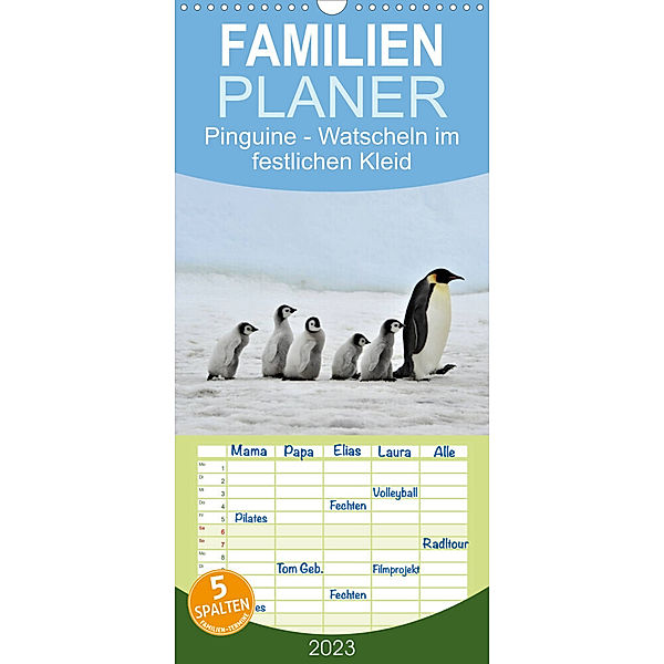 Familienplaner Pinguine - Watscheln im festlichen Kleid (Wandkalender 2023 , 21 cm x 45 cm, hoch), Elisabeth Stanzer