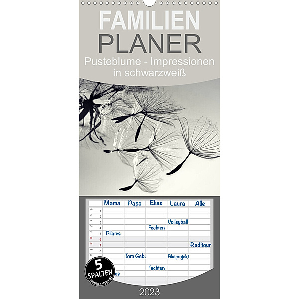 Familienplaner Pusteblume - Impressionen in schwarzweiß (Wandkalender 2023 , 21 cm x 45 cm, hoch), Julia Delgado