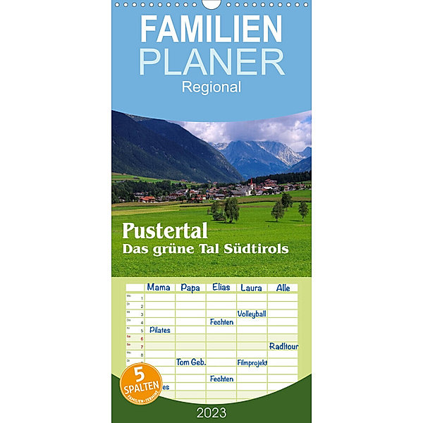 Familienplaner Pustertal - Das grüne Tal Südtirols (Wandkalender 2023 , 21 cm x 45 cm, hoch), LianeM
