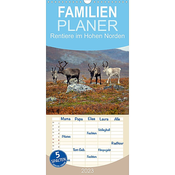 Familienplaner Rentiere im Hohen Norden (Wandkalender 2023 , 21 cm x 45 cm, hoch), Gugigei