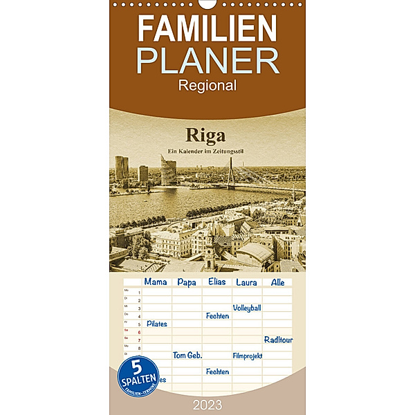 Familienplaner Riga - Ein Kalender im Zeitungsstil (Wandkalender 2023 , 21 cm x 45 cm, hoch), Gunter Kirsch
