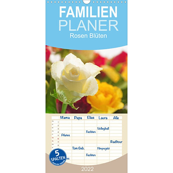 Familienplaner Rosen Blüten Terminkalender (Wandkalender 2022 , 21 cm x 45 cm, hoch), Tanja Riedel