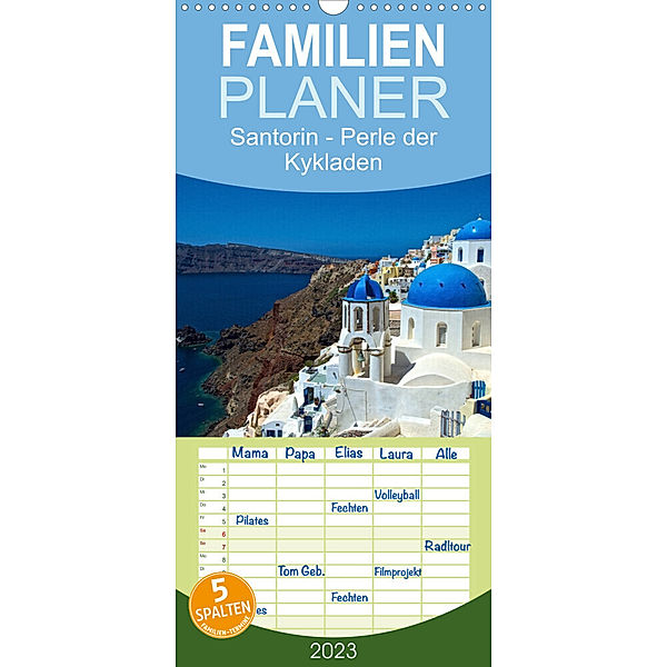 Familienplaner Santorin - Perle der Kykladen (Wandkalender 2023 , 21 cm x 45 cm, hoch), Rainer Tewes