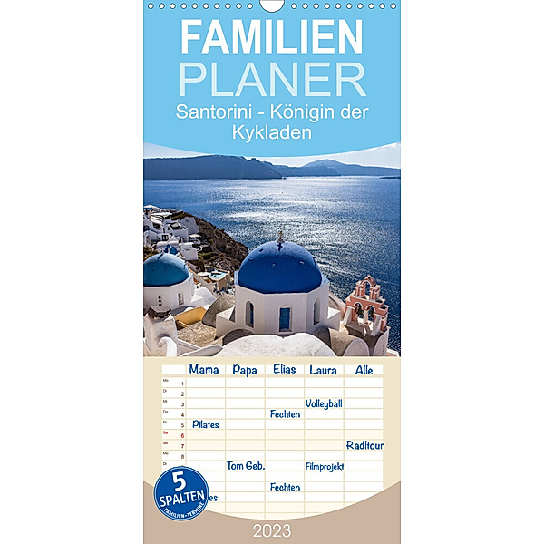 Familienplaner Santorini - Königin der Kykladen (Wandkalender 2023 , 21 cm x 45 cm, hoch), thomas meinert
