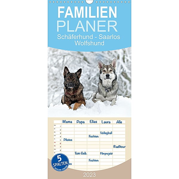 Familienplaner Schäferhund - Saarlos Wolfshund (Wandkalender 2023 , 21 cm x 45 cm, hoch), Petra Schiller