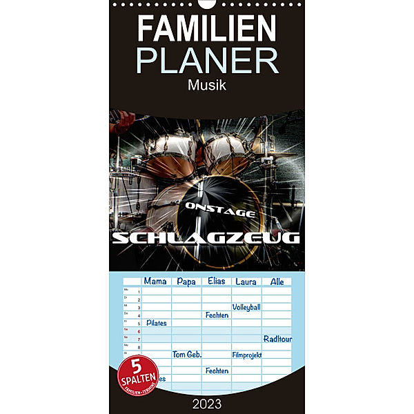 Familienplaner Schlagzeug onstage (Wandkalender 2023 , 21 cm x 45 cm, hoch), Renate Bleicher