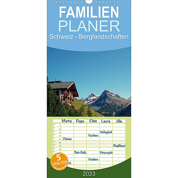 Familienplaner Schweiz - Berglandschaften (Wandkalender 2023 , 21 cm x 45 cm, hoch), Peter Schneider