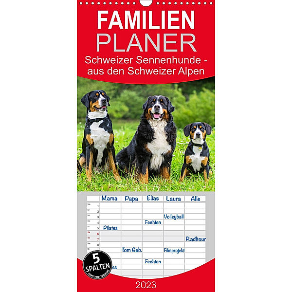 Familienplaner Schweizer Sennenhunde - aus den Schweizer Alpen (Wandkalender 2023 , 21 cm x 45 cm, hoch), Sigrid Starick