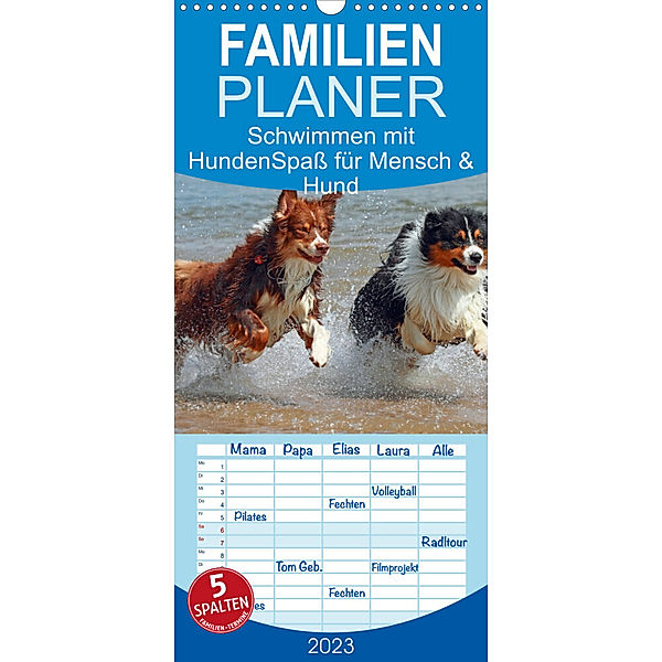 Familienplaner Schwimmen mit Hunden - Spaß für Mensch und Hund (Wandkalender 2023 , 21 cm x 45 cm, hoch), Chawera