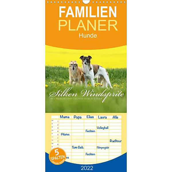 Familienplaner Silken Windsprite - Mit Merlin und Calisto durch´s Jahr 2022 (Wandkalender 2022 , 21 cm x 45 cm, hoch), Maike Müller - GoldenMerlo.de