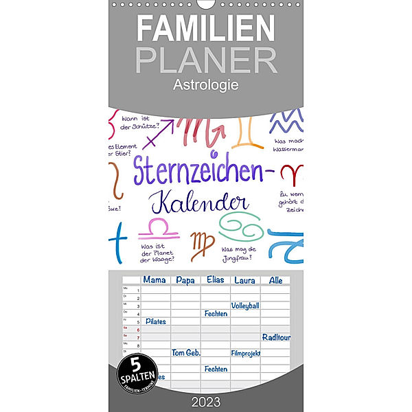 Familienplaner Sternzeichen-Kalender (Wandkalender 2023 , 21 cm x 45 cm, hoch), Martje Kleinhans - Kritzelfee