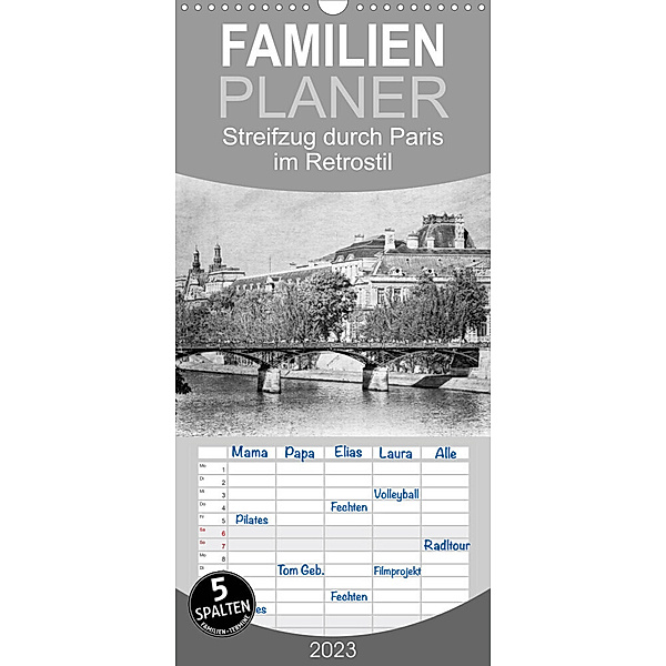 Familienplaner Streifzug durch Paris im Retrostil (Wandkalender 2023 , 21 cm x 45 cm, hoch), Ellen und Udo Klinkel