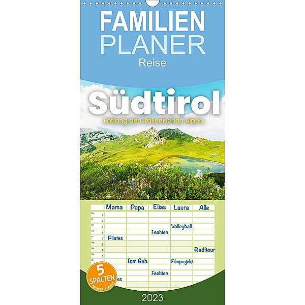 Familienplaner Südtirol - Entlang der italienischen Alpen. (Wandkalender 2023 , 21 cm x 45 cm, hoch), SF