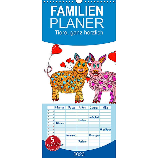 Familienplaner Tiere, ganz herzlich (Wandkalender 2023 , 21 cm x 45 cm, hoch), Sarnade