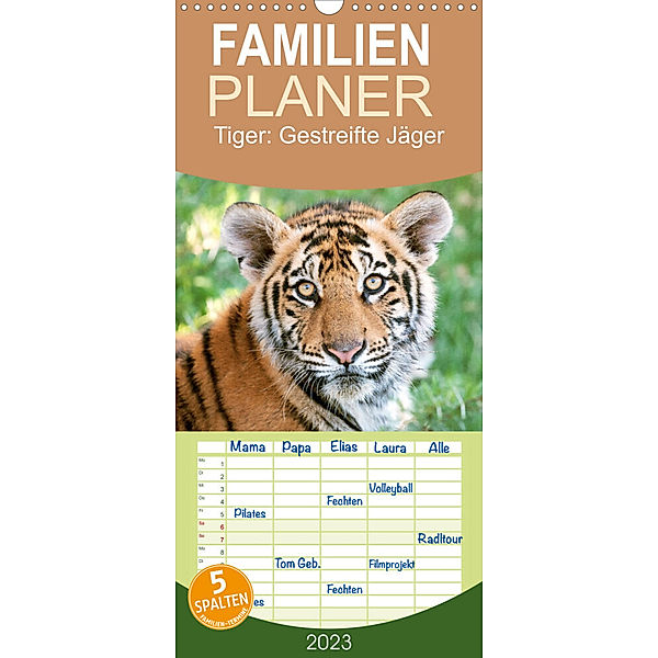 Familienplaner Tiger: Gestreifte Jäger (Wandkalender 2023 , 21 cm x 45 cm, hoch), Calvendo