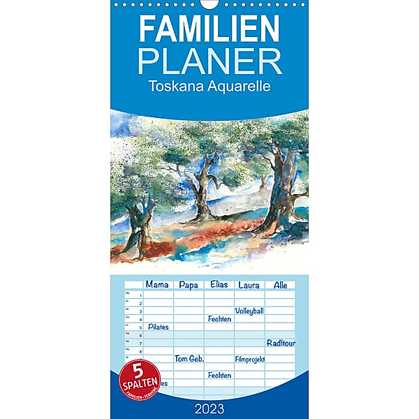 Familienplaner Toskana Aquarelle (Wandkalender 2023 , 21 cm x 45 cm, hoch), Jitka Krause
