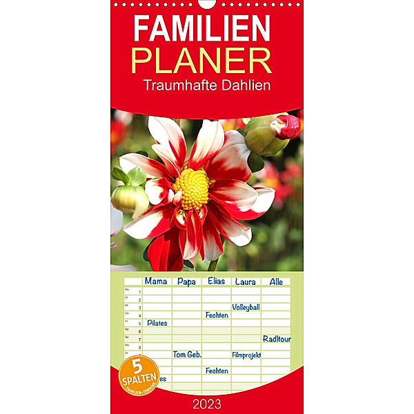 Familienplaner Traumhafte Dahlien (Wandkalender 2023 , 21 cm x 45 cm, hoch), Gisela Kruse