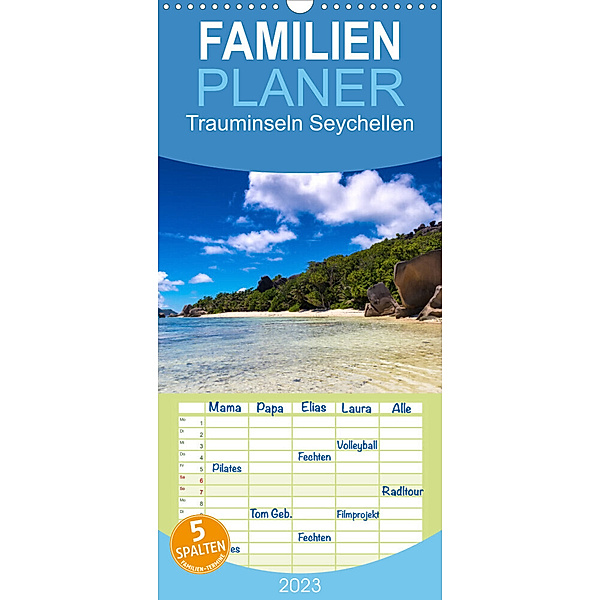 Familienplaner Trauminseln Seychellen (Wandkalender 2023 , 21 cm x 45 cm, hoch), Dirk Meutzner