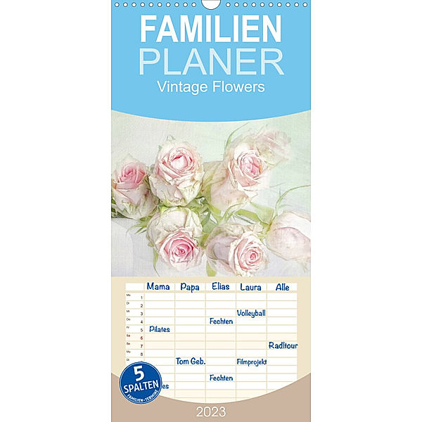 Familienplaner Vintage Flowers (Wandkalender 2023 , 21 cm x 45 cm, hoch), Lizzy Pe