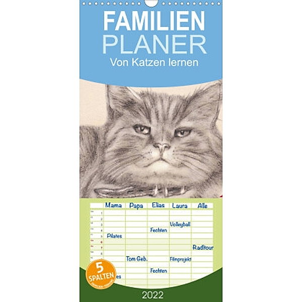 Familienplaner Von Katzen lernen (Wandkalender 2022 , 21 cm x 45 cm, hoch), Dany's Kunst & Design