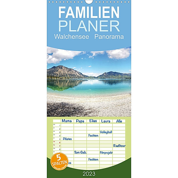 Familienplaner Walchensee Panorama (Wandkalender 2023 , 21 cm x 45 cm, hoch), Miriam Schwarzfischer