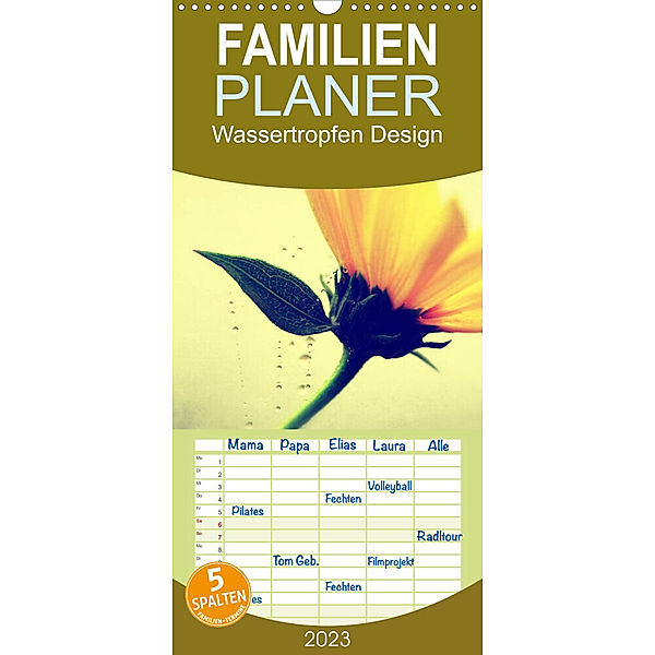 Familienplaner Wassertropfen Design (Wandkalender 2023 , 21 cm x 45 cm, hoch), Tanja Riedel