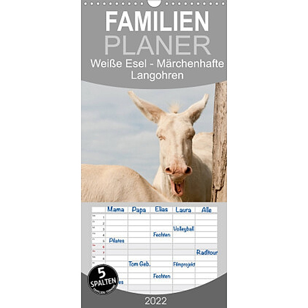 Familienplaner Weiße Esel - Märchenhafte Langohren (Wandkalender 2022 , 21 cm x 45 cm, hoch), Meike Bölts