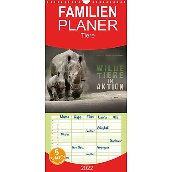 Familienplaner WILDE TIERE IN AKTION (Wandkalender 2022 , 21 cm x 45 cm, hoch), Heinz Schmidbauer